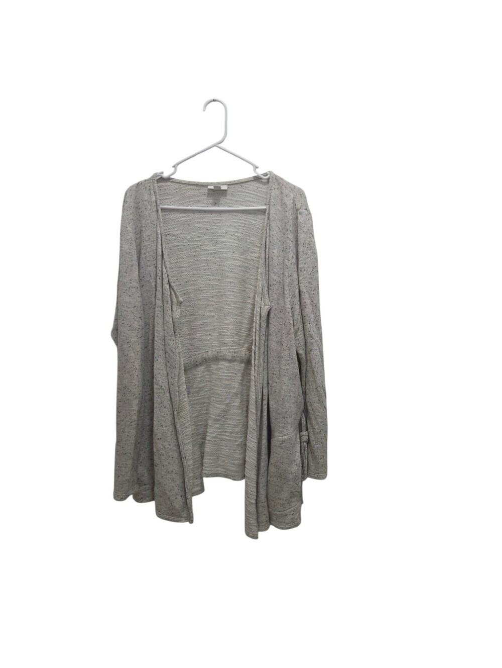 J Jill Pure Jill XL Gray Marled Open Front Cardigan Tie Sleeve Cotton Knit Cozy